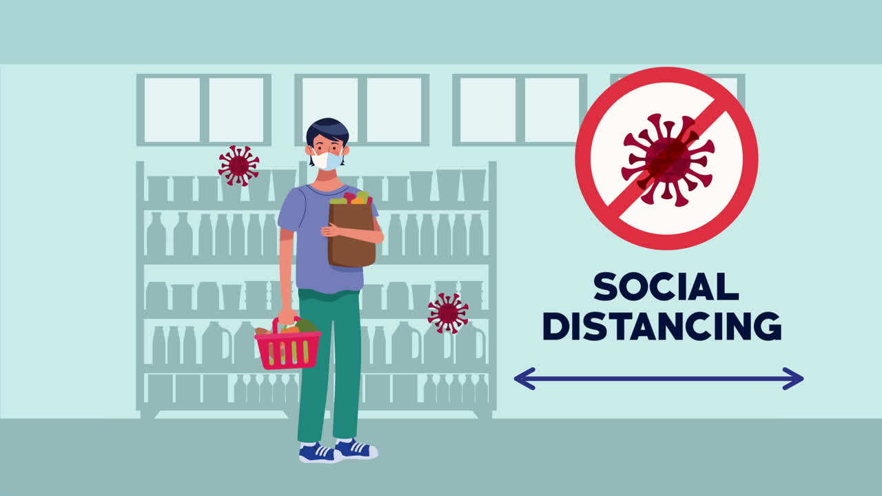social distancing campaign with supermarket male customer