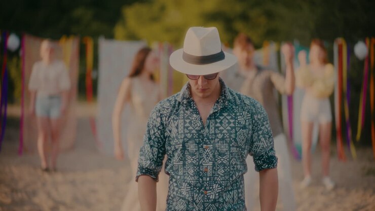 Confident handsome young man against friends