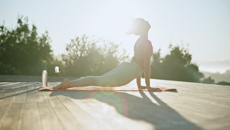 woman, yoga and stretching body in nature