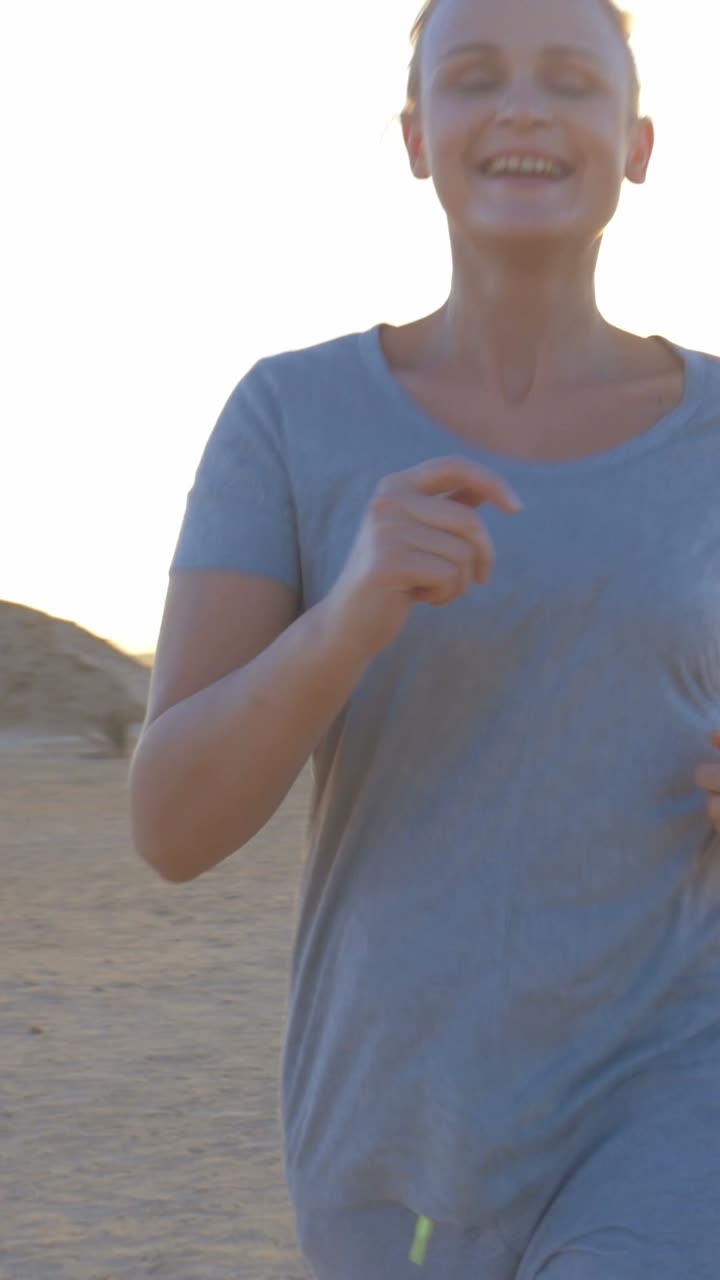 Woman Running in Desert or Beach
