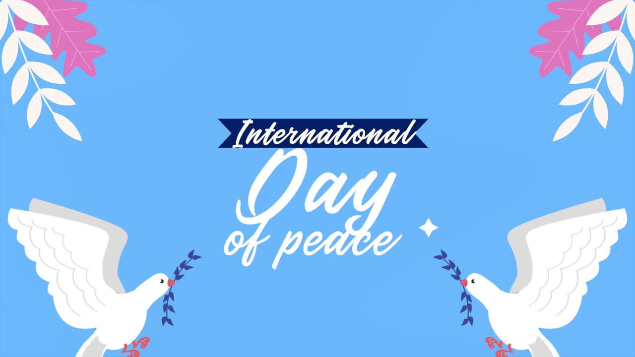international day of peace lettering with doves flying