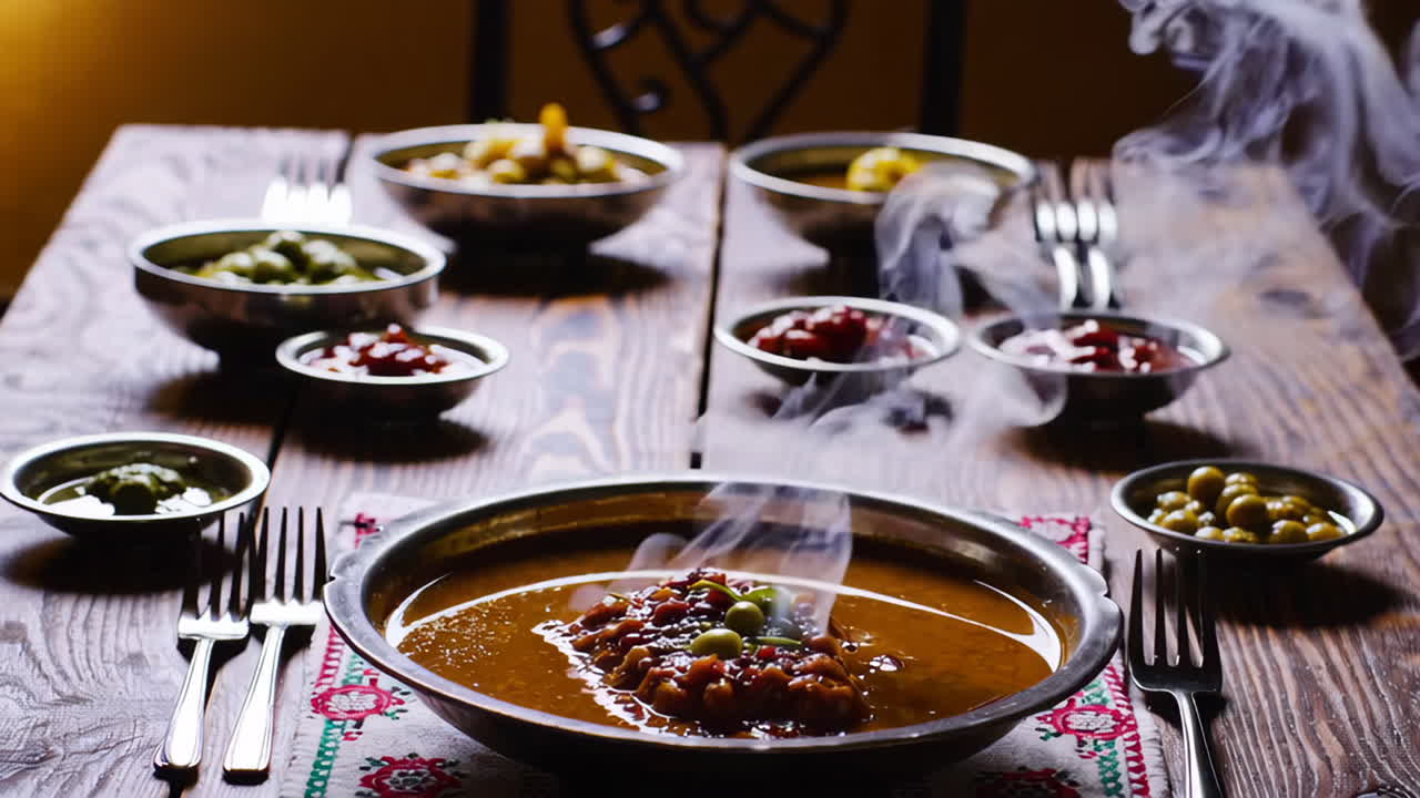 Steaming Hot Soup with Side Dishes