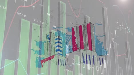 Animation-Von-Statistiken-Mit-Datenverarbeitung-über-Dem-Stadtbild