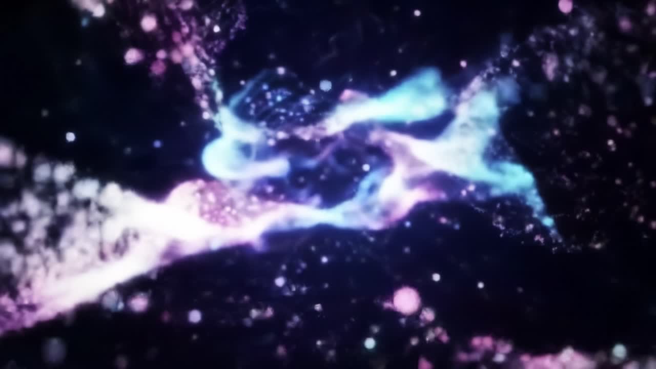 Dynamic patterns of swirling colors and lights create a mesmerizing abstract visual experience. The vibrant hues blend and interact against a dark backdrop, evoking a sense of cosmic wonder.