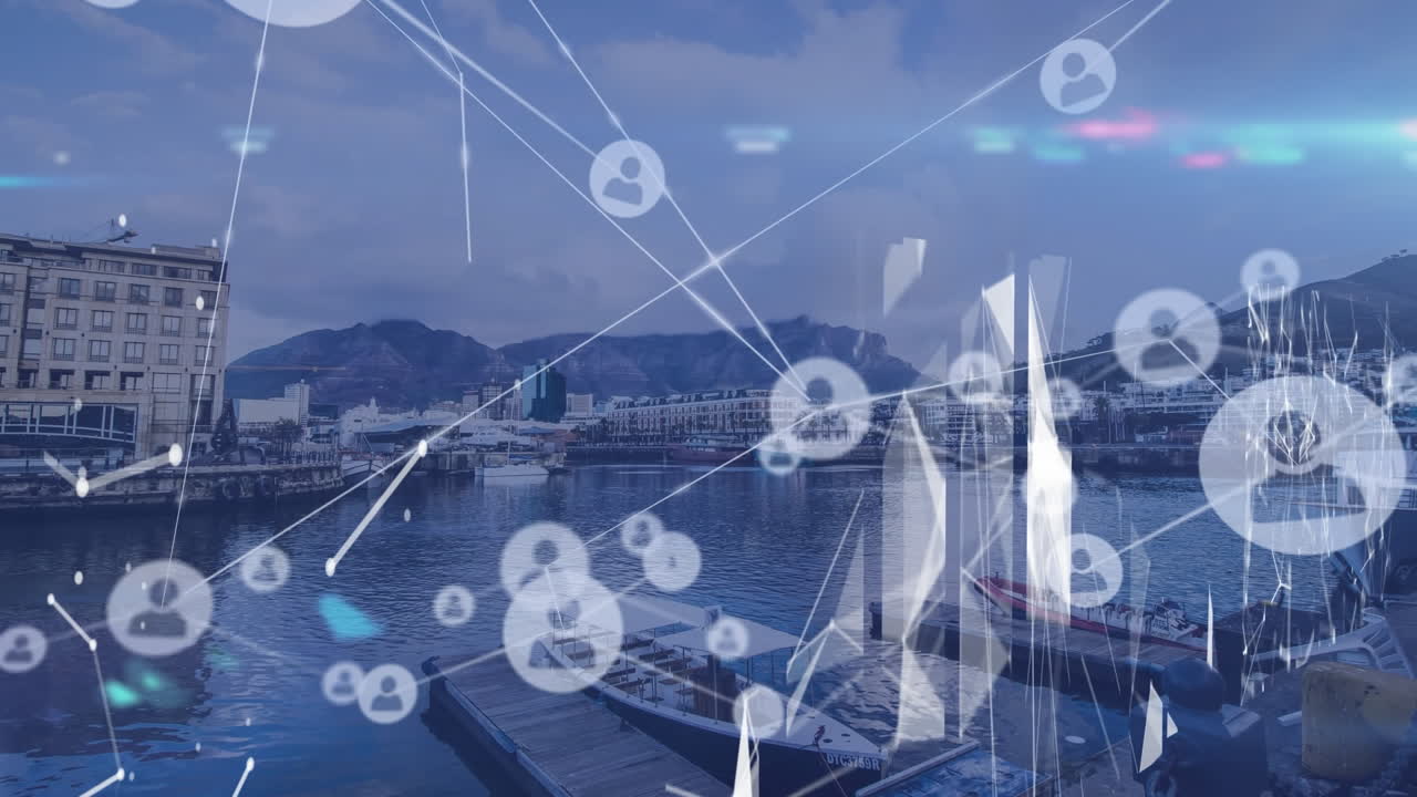 데이터 처리, 도시 풍경 및 연결의 애니메이션