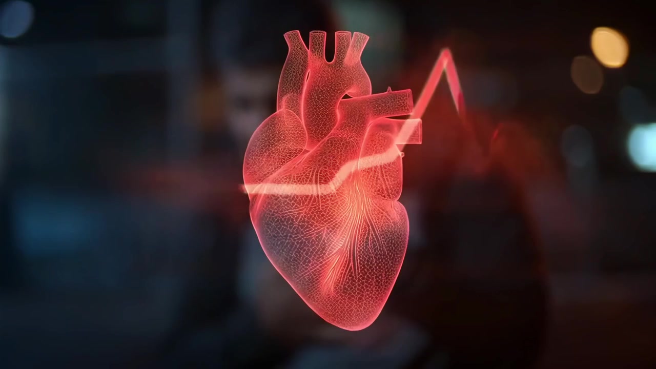 Man Experiencing Heart Attack with Digital Heart Visualization