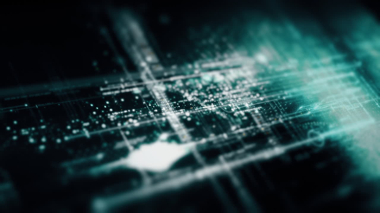 Futuristic abstract de-focus flowing data matrix, meta, metaverse, telemetry and encrypt numbers display with particles simulation in cyber space environment for head up display background-15