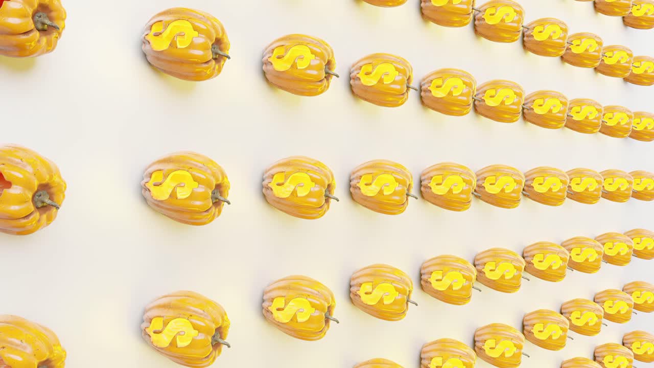 ⁇ 색 배경 에 돈 표지판 을 가진 호박 장식 패턴