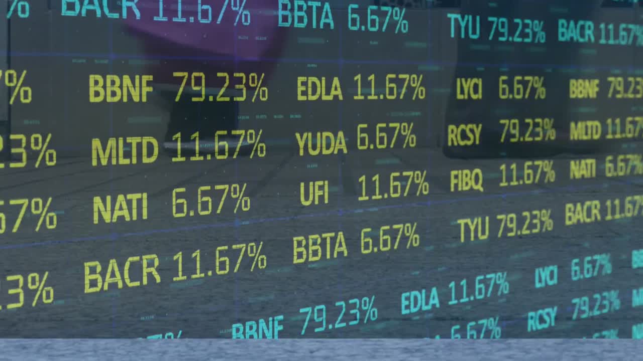 Animazione del mercato azionario su diverse persone che camminano per strada.