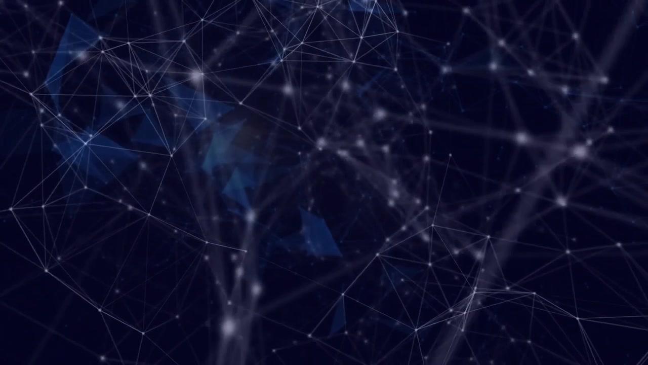 On opening navy void glowing nodes linking into rotating network illustrating digital connectivity