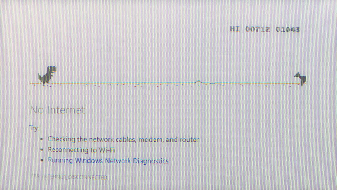 Playing the T-Rex Dinosaur Game on a No Internet Screen