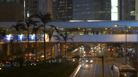 Pedestrian-Overpass-in-Hong-Kong-at-Night