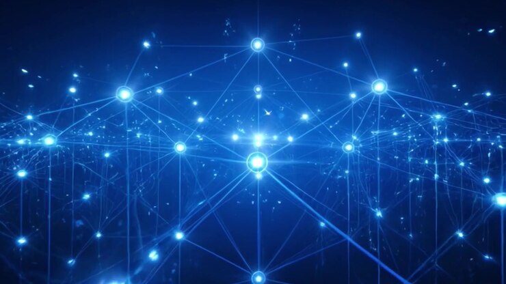 Abstract Digital Network Connection with Glowing Blue Nodes
