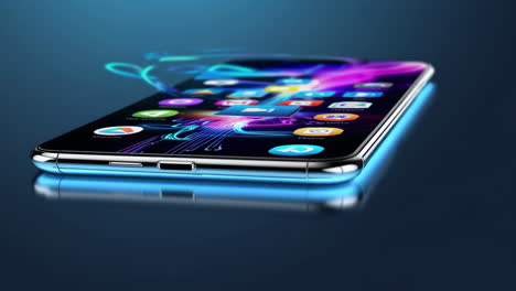 futuristic smartphone with abstract digital effects
