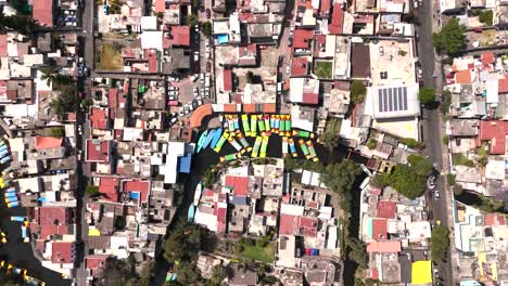 Drone-Flying-Over-the-Embarcadero-Area-of-Xochimilco-in-CDMX