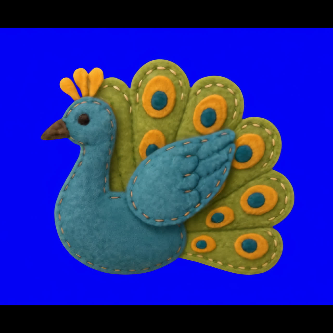 Colorful peacock felt illustration animation isolated asset, transparent 4K video, alpha channel