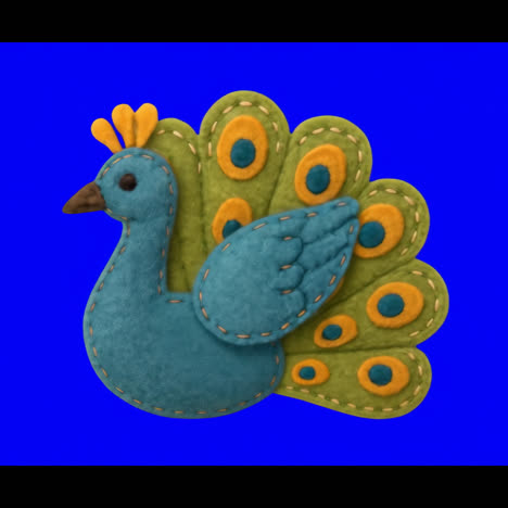 colorful peacock felt illustration animation isolated asset, transparent 4k video, alpha channel