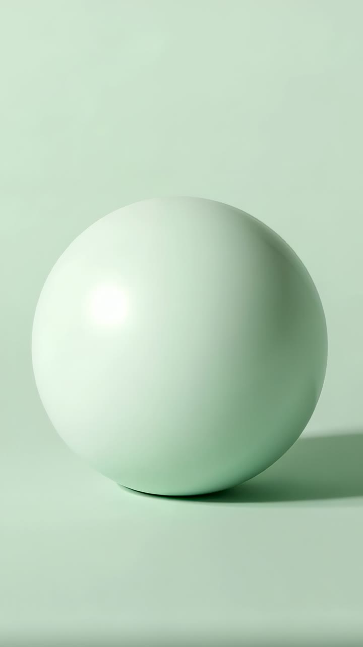Vertical video: Shifting camera revealing tabletop beneath green sphere on studio green backdrop