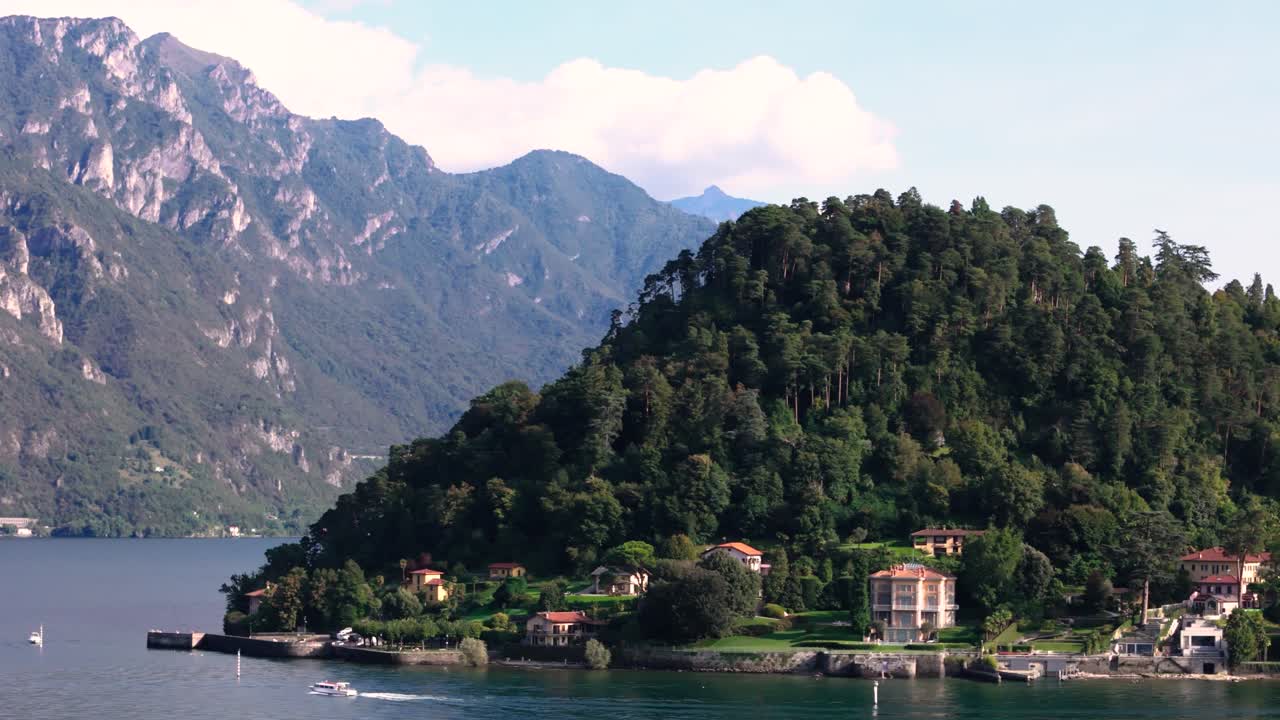 Green hill at Bellagio, Lake Como and mountains