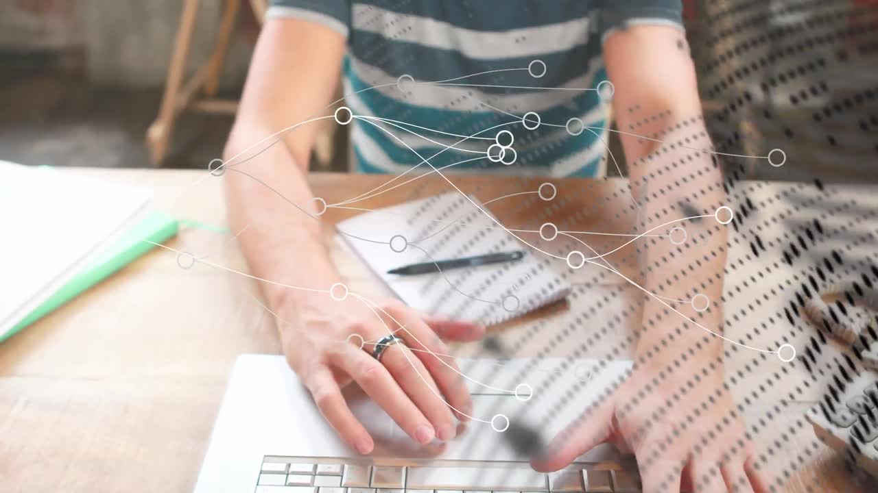 animación de la red de conexiones y formas sobre el empresario caucásico en la oficina