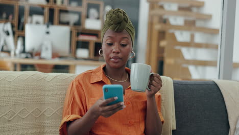 Business,-coffee-or-happy-black-woman-with-phone