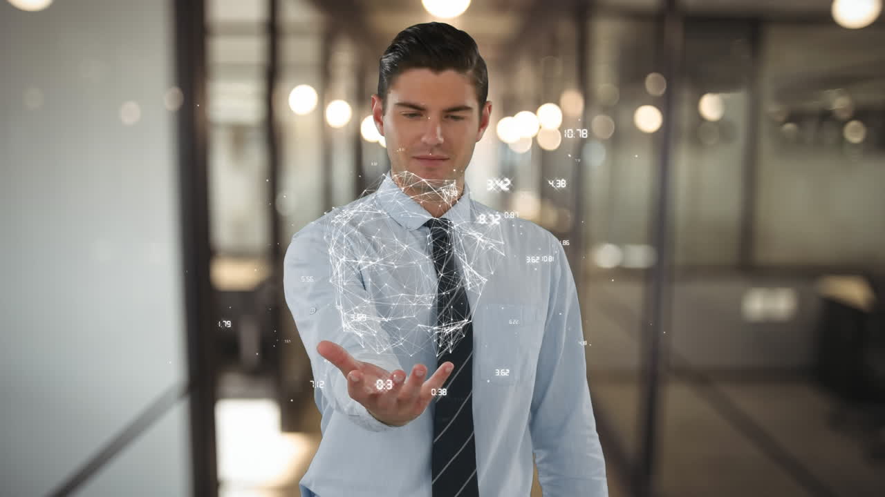 hombre de negocios con una tierra digital en la mano