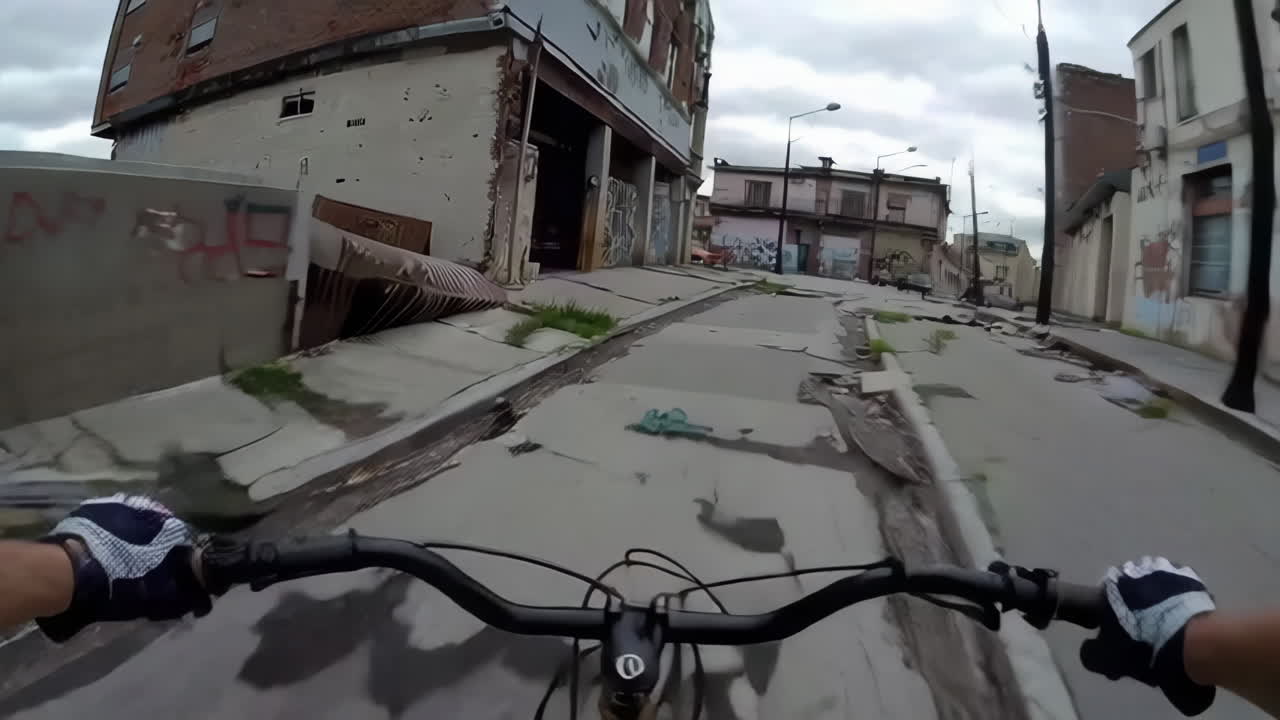 Cycling Through an Abandoned Urban Street