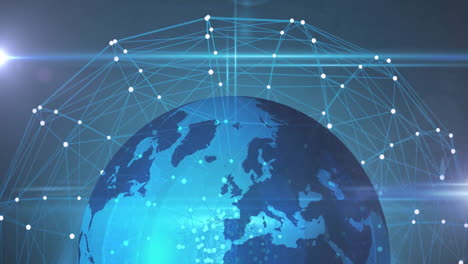 network of connections and data points over rotating earth animation