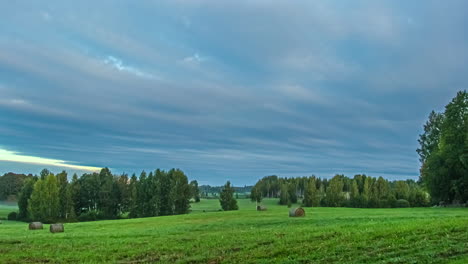 Early-morning-mist-flow-above-meadow-flatlands,-fusion-time-lapse