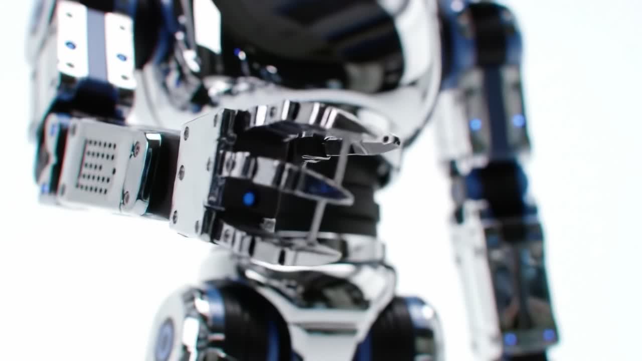 Futuristic Chrome Robot with Articulated Joints and Advanced Mechanics Showcases Cutting-Edge Design and Technology in a Visually Striking Presentation