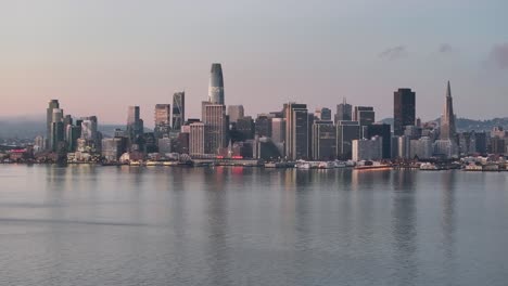 static aerial view of san francisco downtown financial district at sunrise