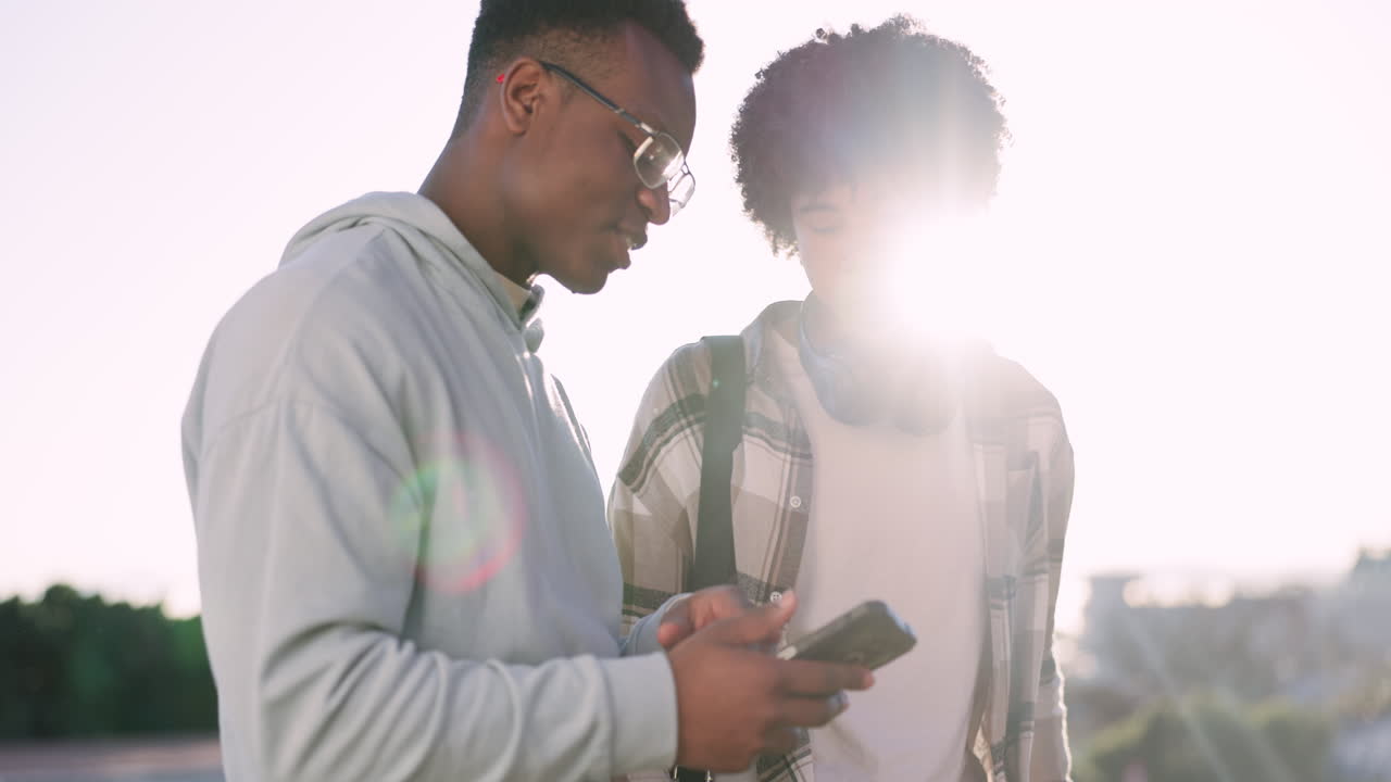 Phone, social media and hiking with man friends