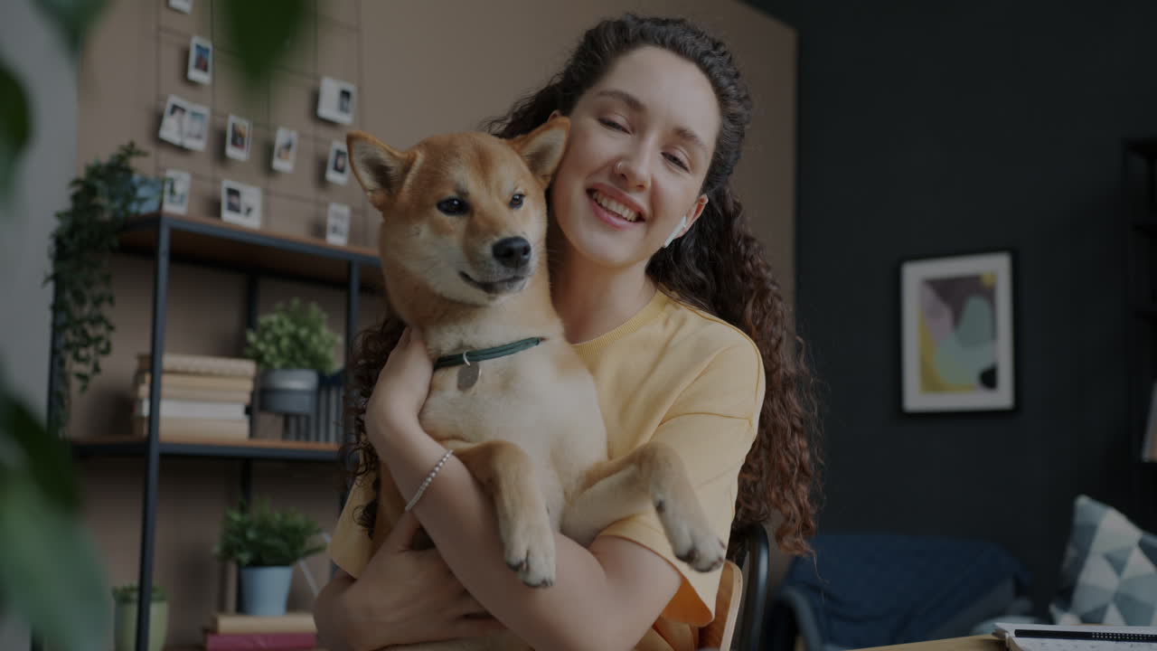Woman Holding a Shiba Inu Dog