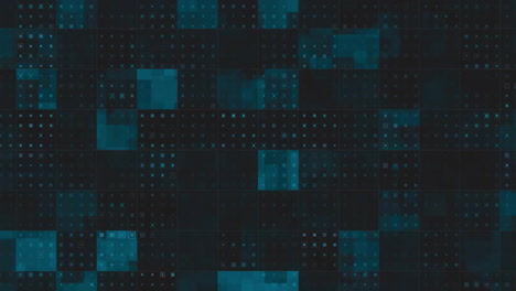 animation of digital data processing over flickering squares