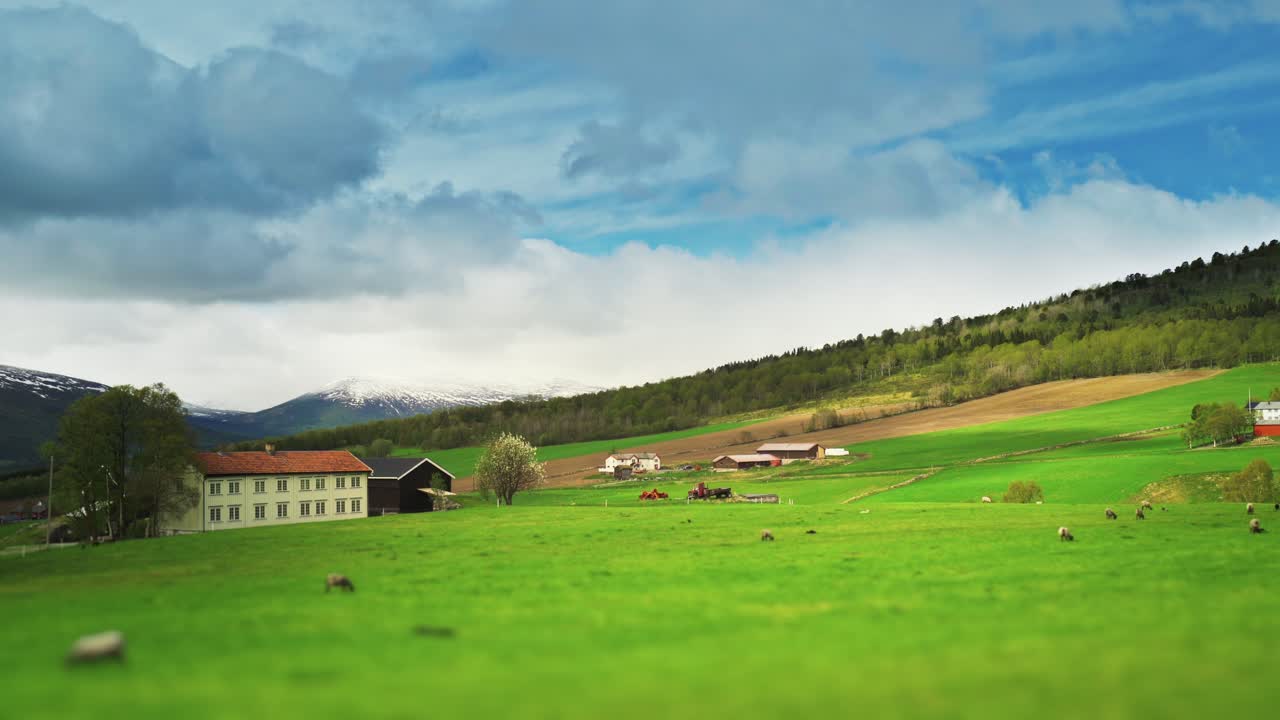 트론헤임 시에서 멀지 않은 북부 노르웨이의 목가적인 시골 풍경