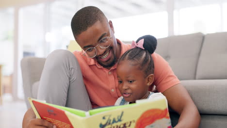 Lectura,-Padre-E-Historia-Con-Niña-Para-Aprender