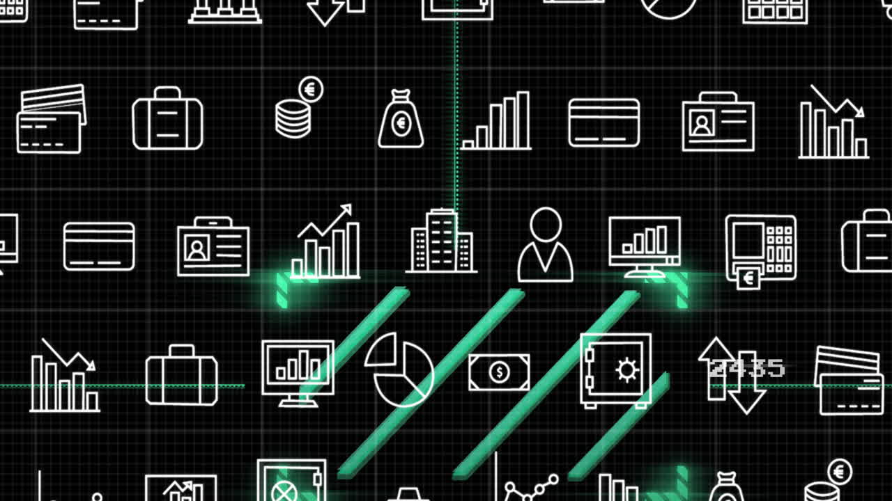 animación del procesamiento de datos sobre iconos comerciales