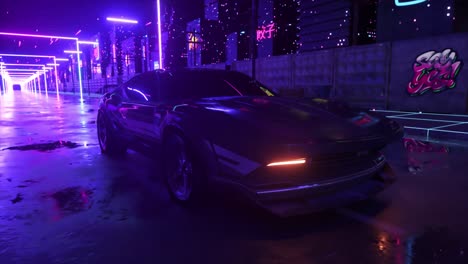 retro cyberpunk car in neon city