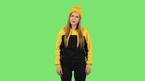 surprised woman in black hoodie