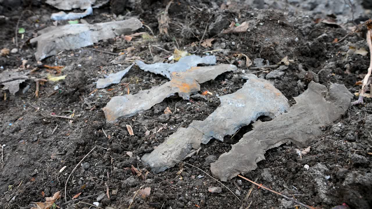 The remnants of a Russian missile lie on the ground after a strike on a civilian neighborhood in Kramatorsk, Ukraine. This debris is all that is left of the weapon used
