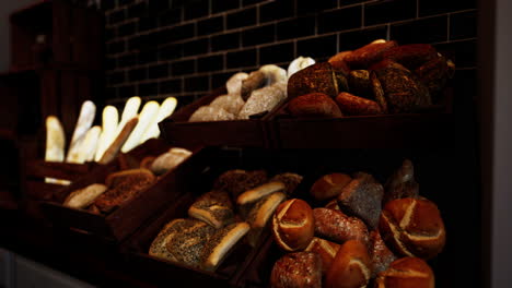 close-up of freshly baked bread in a bakery