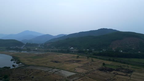 rural vietnamese landscape with rice paddies and mountains