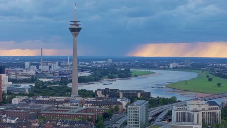 Beautiful-sunset-and-aerial-cityscape-of-Dusseldorf