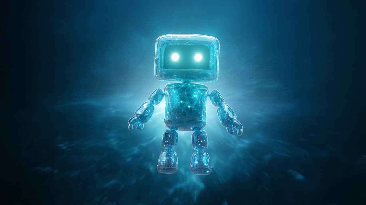 A Sparkling Robot Emerges from a Cosmic Glow, Glowing with Ethereal Light and Intricate Details, set Against a Mysterious Background that Enhances its Enigmatic Presence While Capturing the Imagination