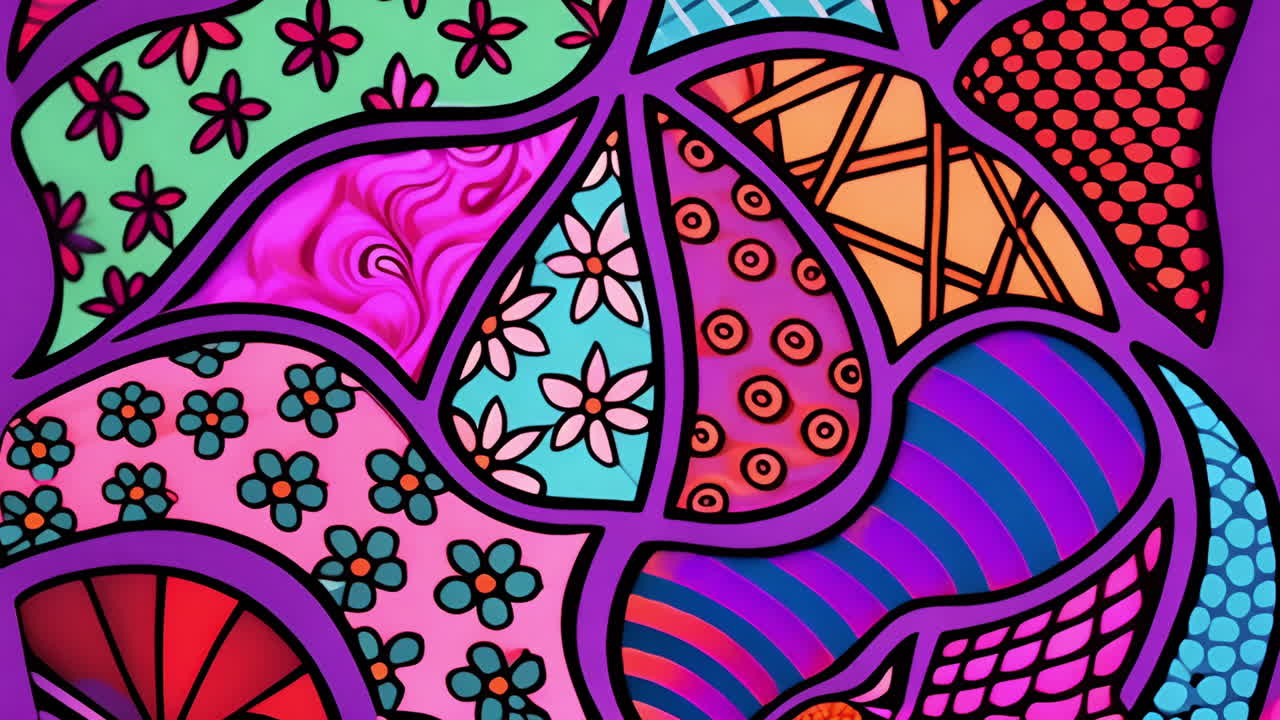 Colorful abstract patterns and shapes animation with floral and geometric designs