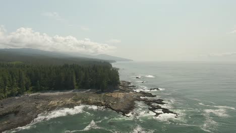 Beautiful-Aerial-Landscape-View-of-the-Rocky-Pacific-Ocean-Coast-in-the-Southern-Vancouver-Island-during-a-sunny-summer-day
