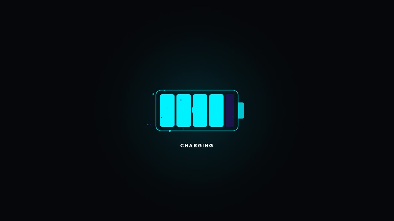 Digital Battery Charging Progress Animation on Dark Background