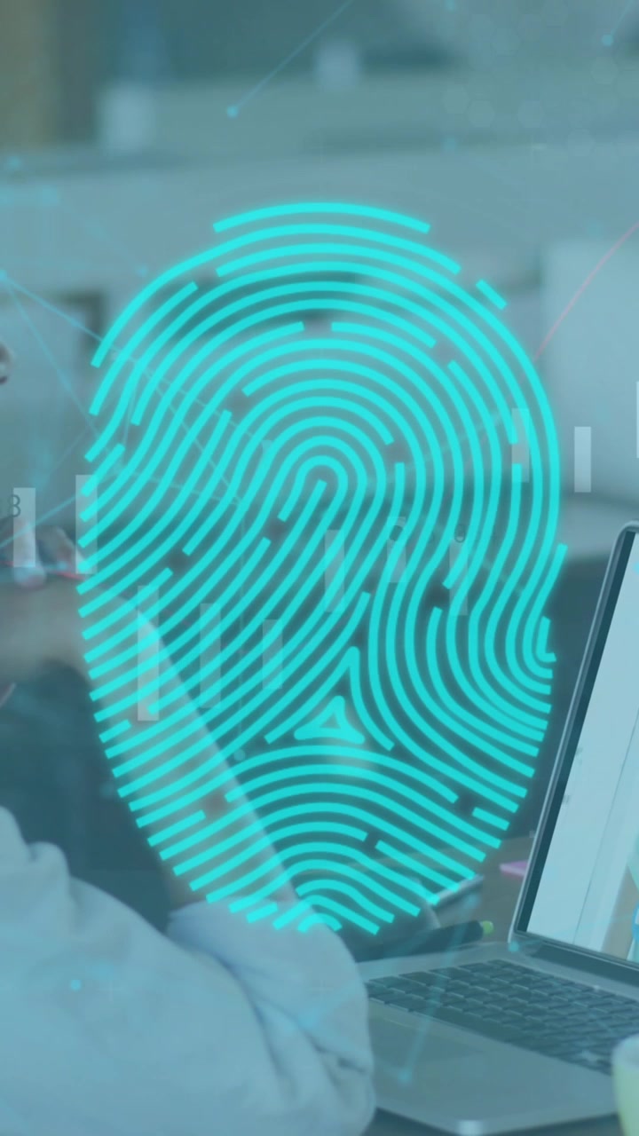 Animation of online security padlocks over caucasian businesswoman on laptop video call