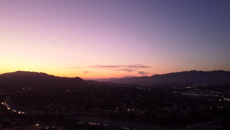 Beautiful-aerial-view-of-Santa-Monica-mountains-in-California-at-sunset