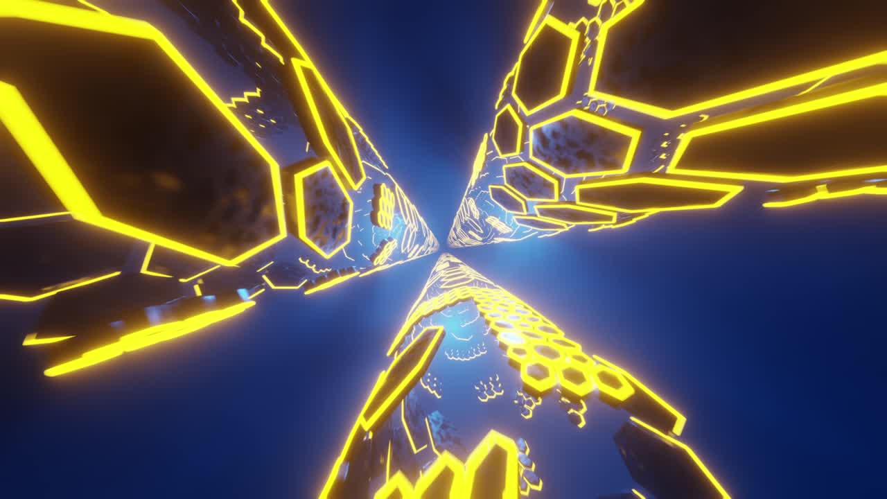 메타 공간에서 회전하는 루프 가능한 그리드 튜브의 기술 또는 공상 과학 배경